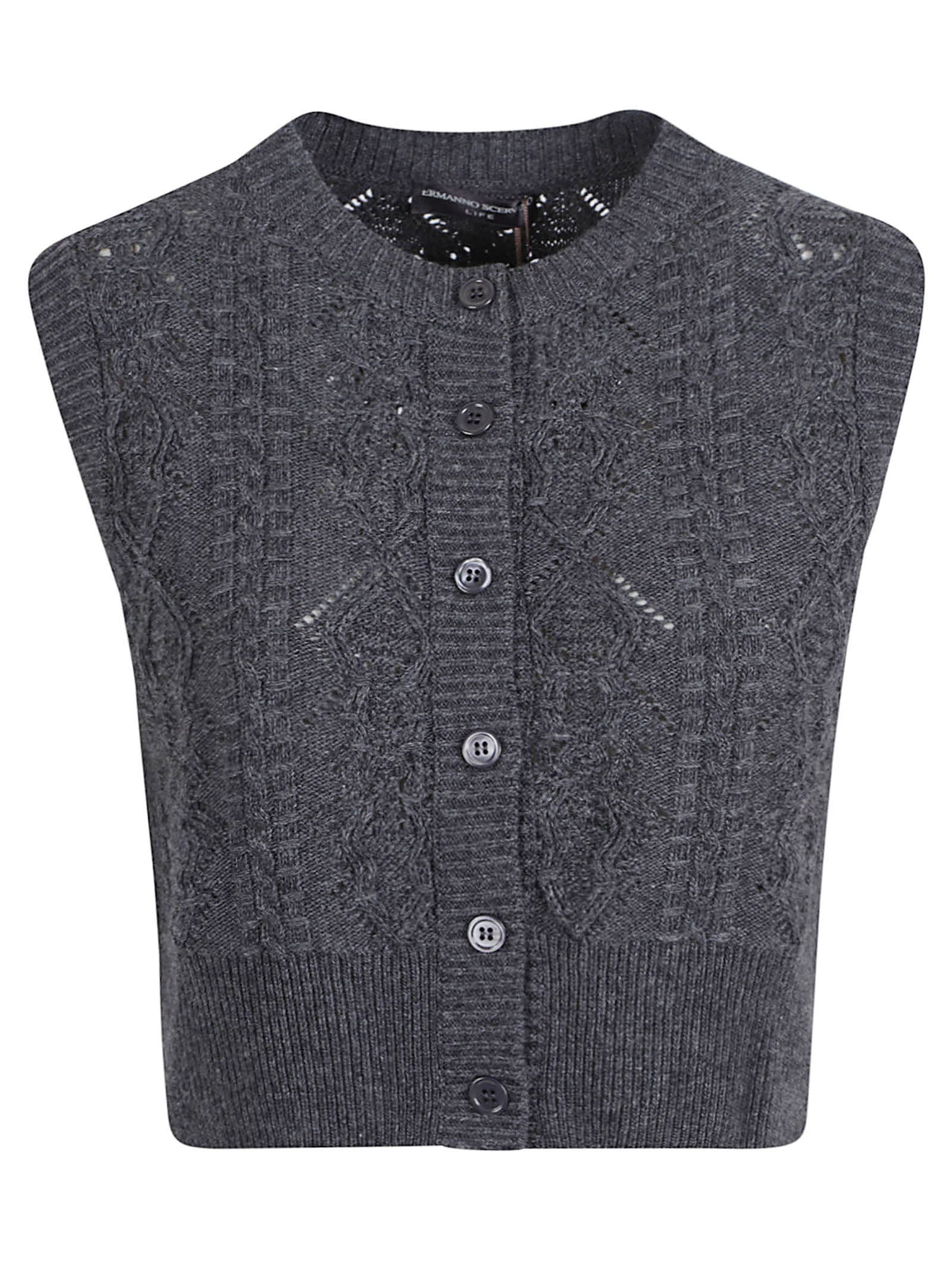 Ermanno Scervino Textured Knit Sleeveless Waistcoat Embroidery In Gray