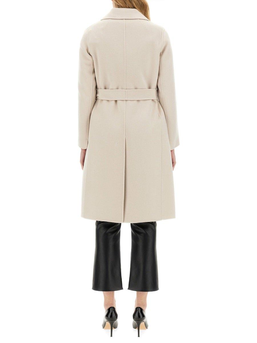 Shop 's Max Mara Belted Long-sleeved Coat In White
