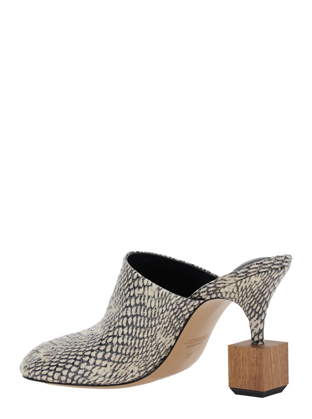 Jacquemus 'les Bisou' Multicolor Mules With Snakeskin Effect And High Heel In Beige