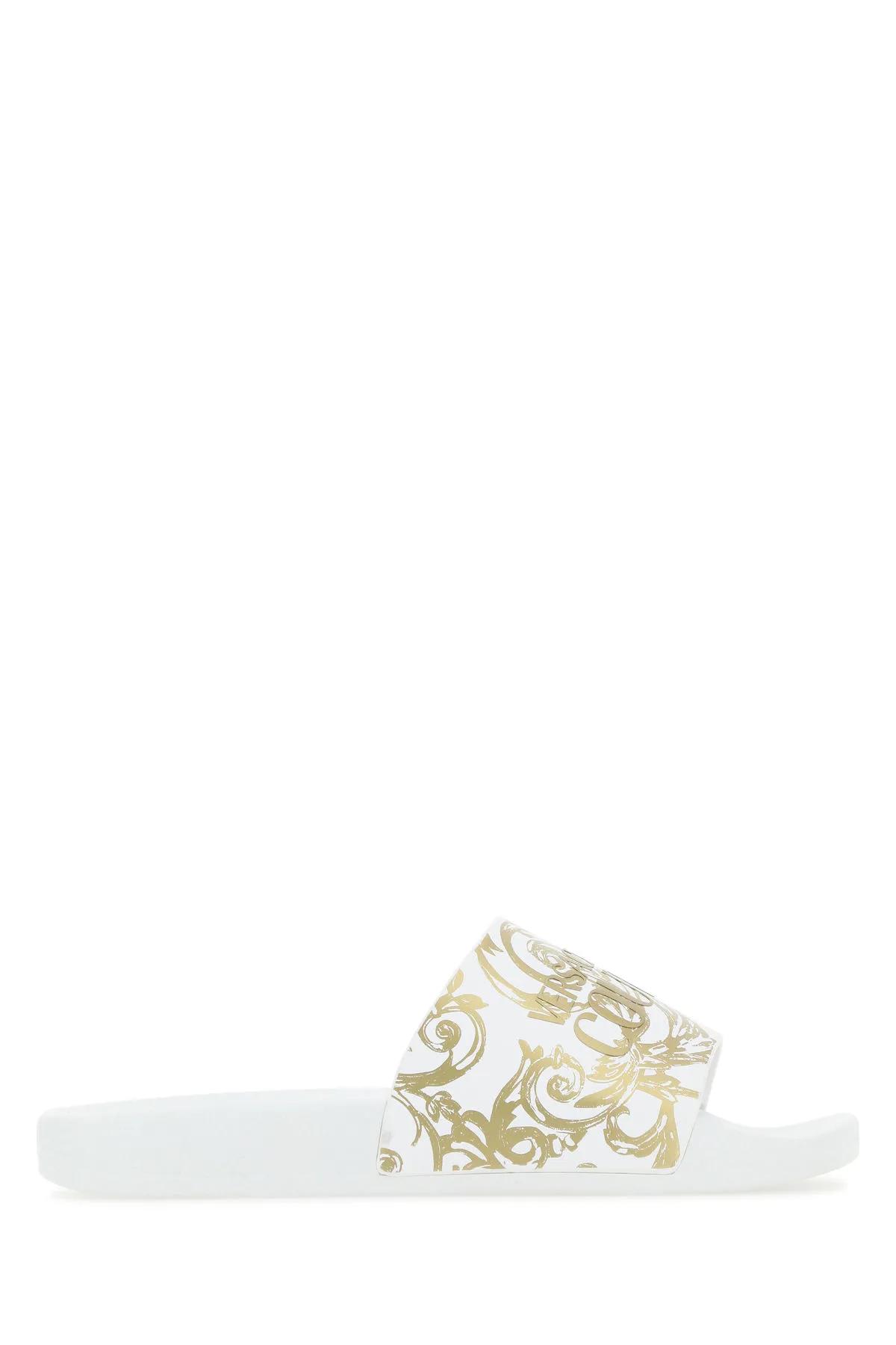 Versace Jeans Couture Fondo Shelly Gummy Logo Flip Flop In White/gold