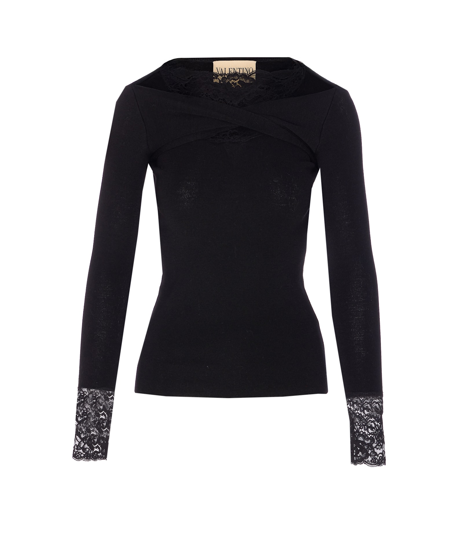 Valentino Knitwear With Lace Cuffs And Long Sleeves In Black