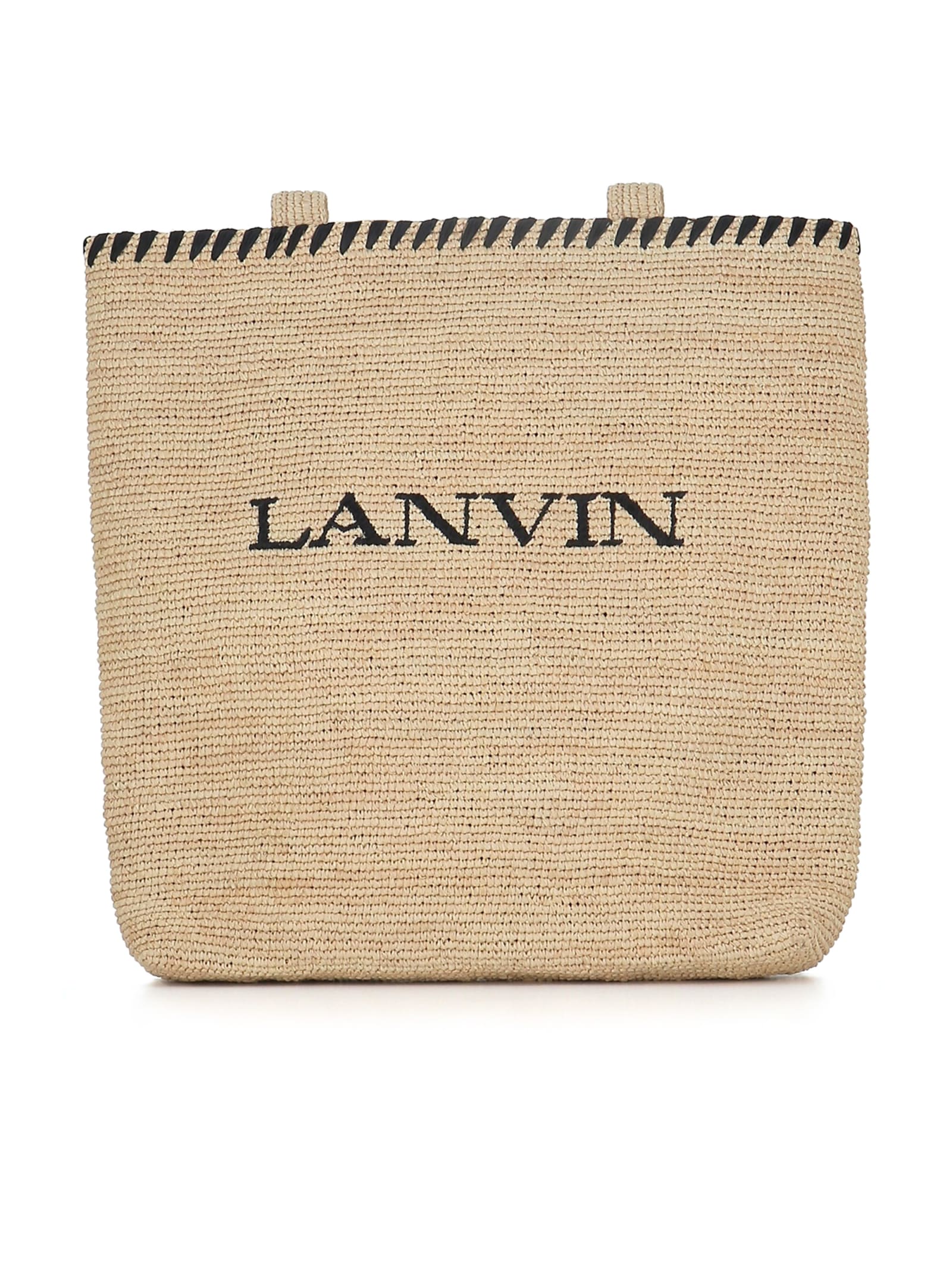Shop Lanvin Raffia Tote Bag In Beige