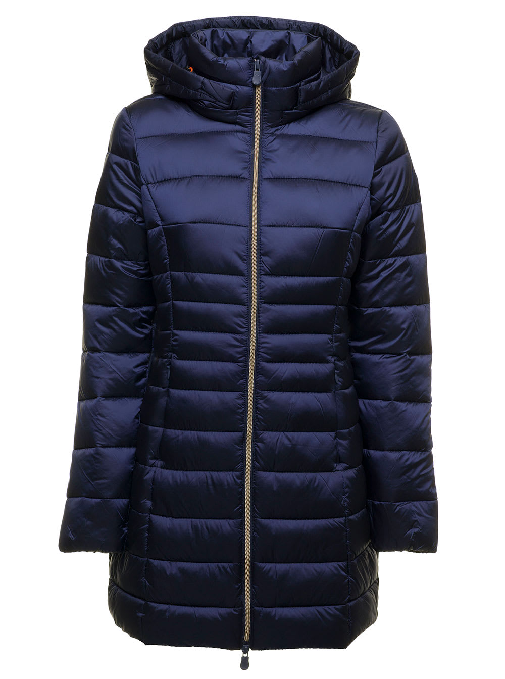 Reese Blue Quilted Nylon Long Ecological Down Jacket Save The Duck Woman