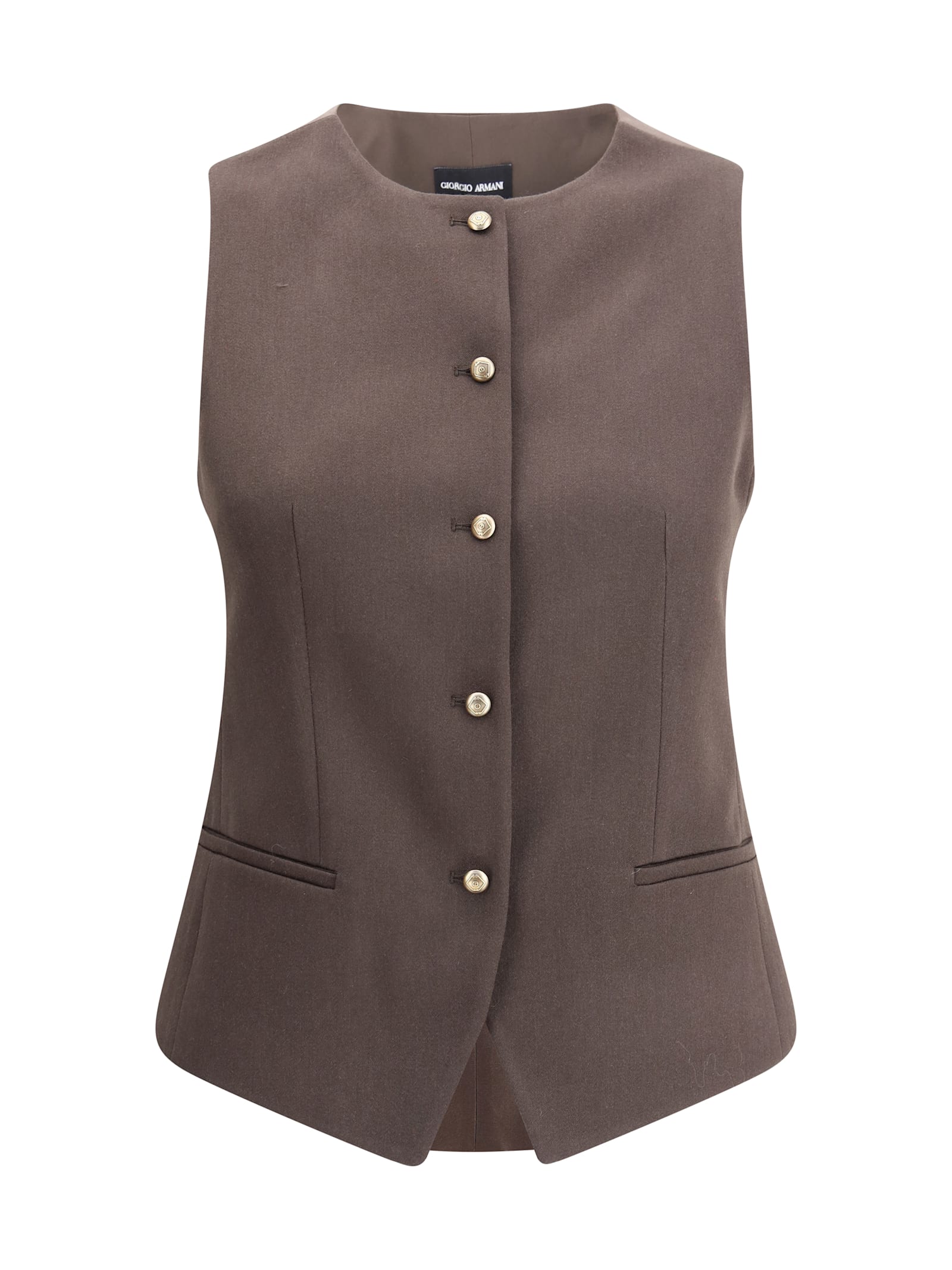 Giorgio Armani Women Single-breasted Hemp And Viscose Vest In Brown