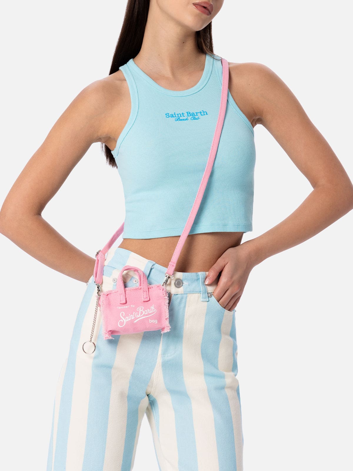 Mc2 Saint Barth Pink Cotton Canvas Key Holder In Pink