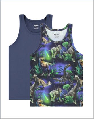 Molo Blue Tank Top Set For Boy With Dinosaurs In Blue