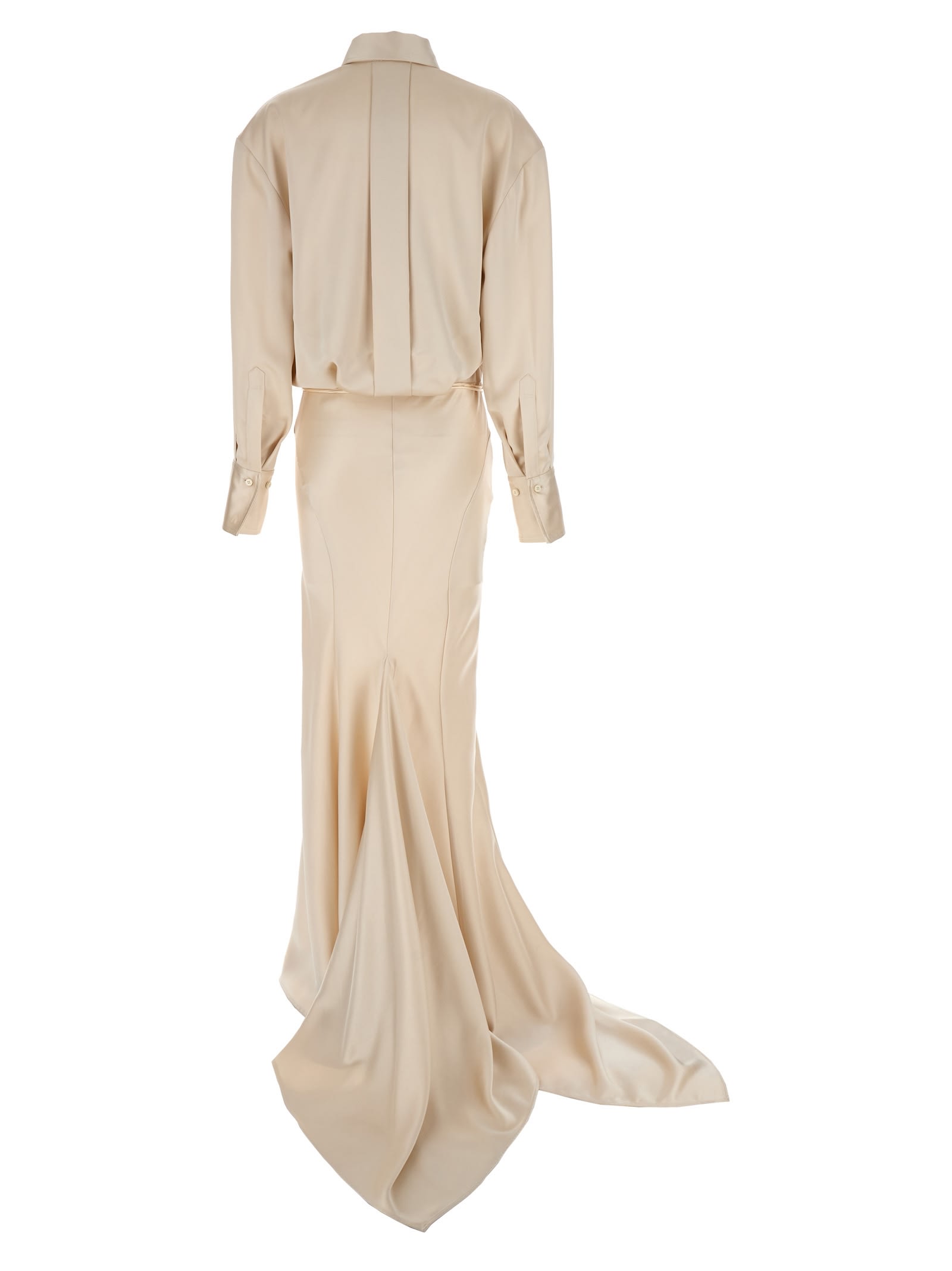 Attico Satin Chemisier Dress Draped Skirt In White