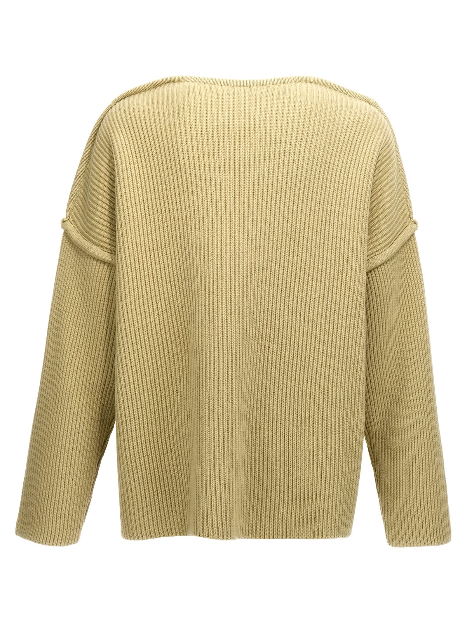 Jil Sander Geometric Neckline Sweater With Dropped Shoulders In Green