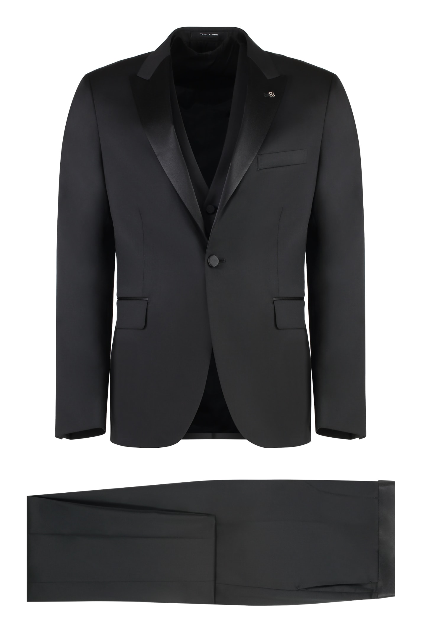 Shop Tagliatore Wool Three-pieces Suit In Black