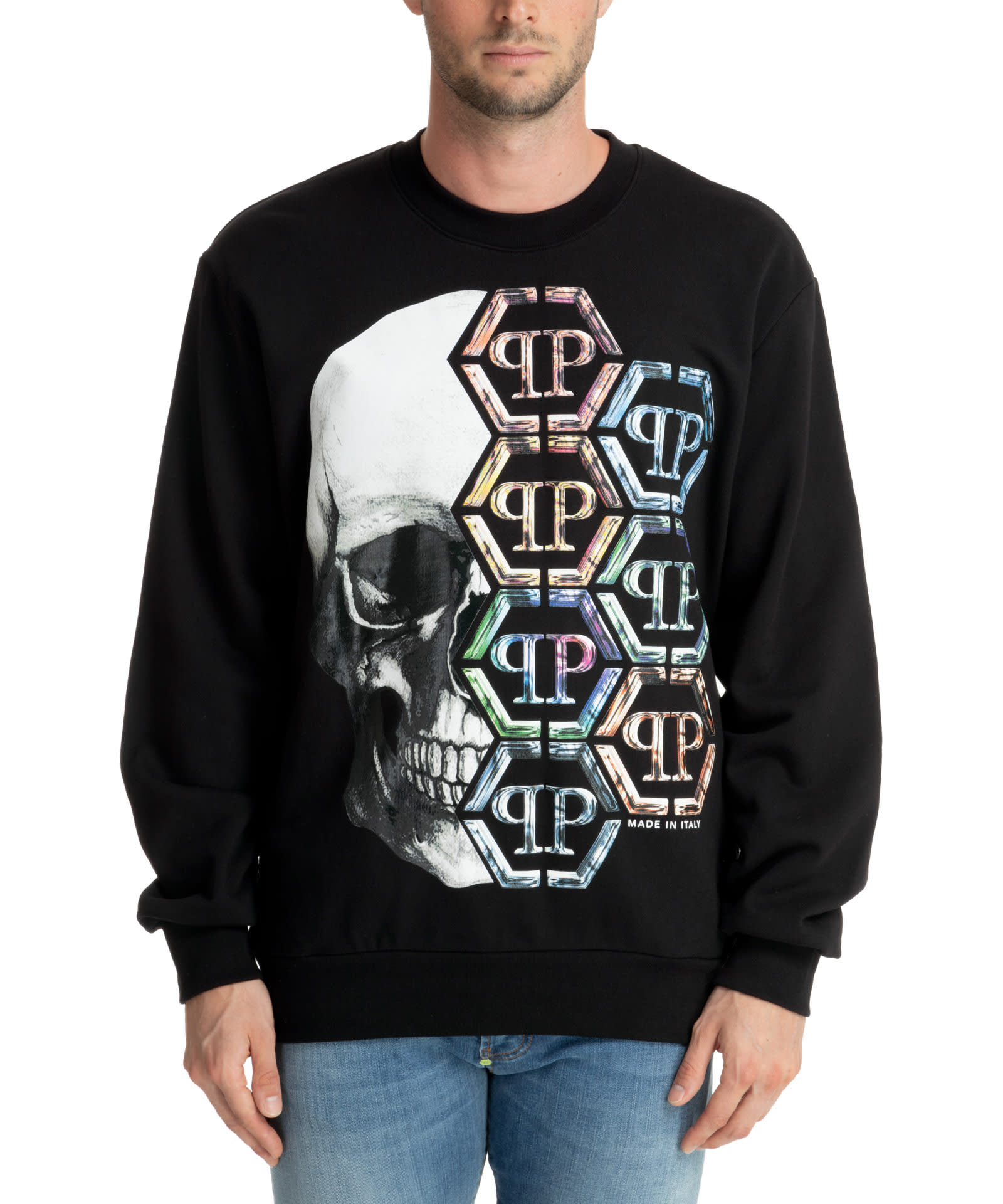 Shop Philipp Plein Skull And Plein Cotton Sweatshirt In Black
