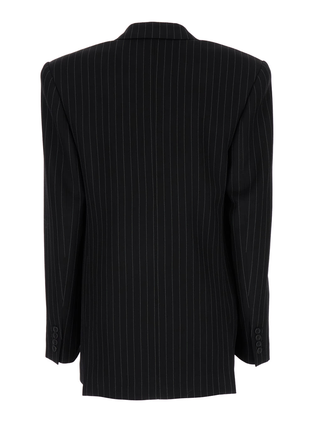 Shop Saint Laurent Black Double-breast Pinstripes Jacket In Cotton Woman