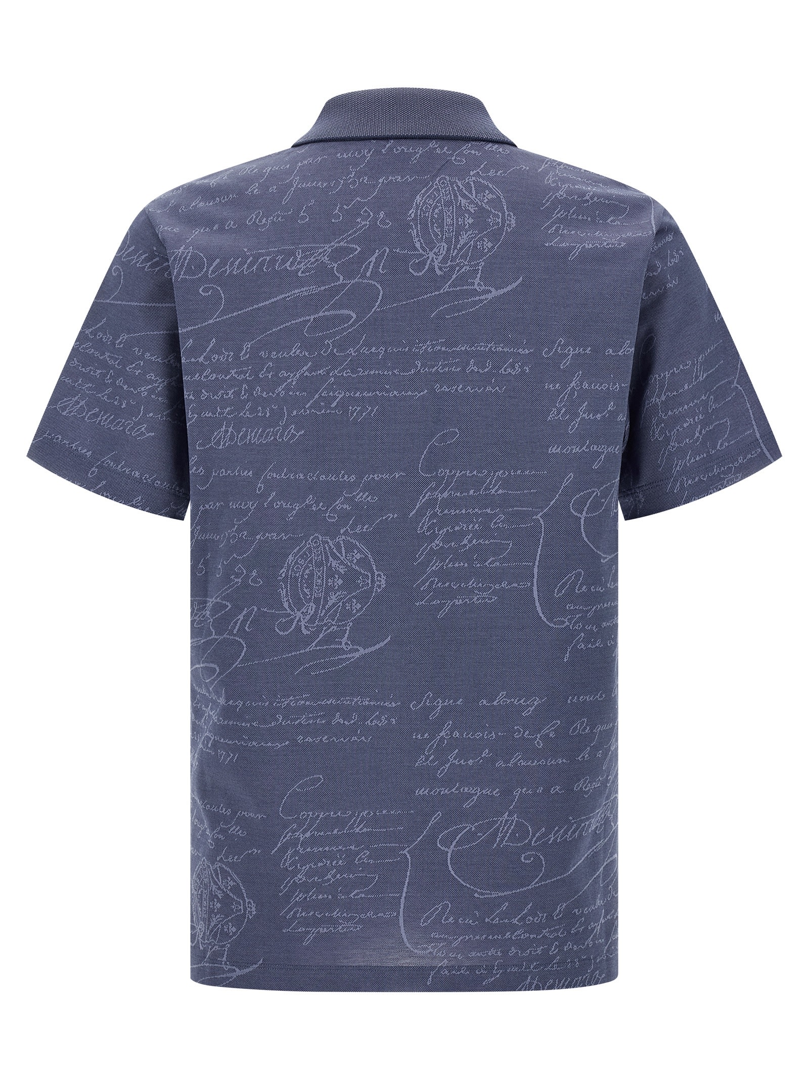Berluti Printed Polo Shirt With Collar And Slits In Blue