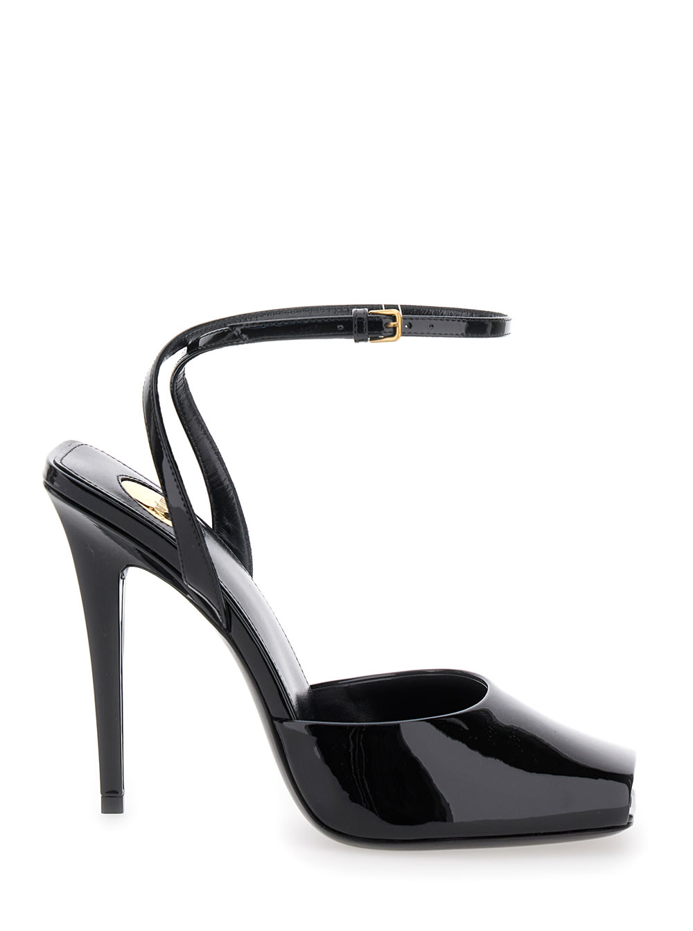 Shop Saint Laurent Le Scandale Black Pumps With Ankle Strap In Patent Leather Woman