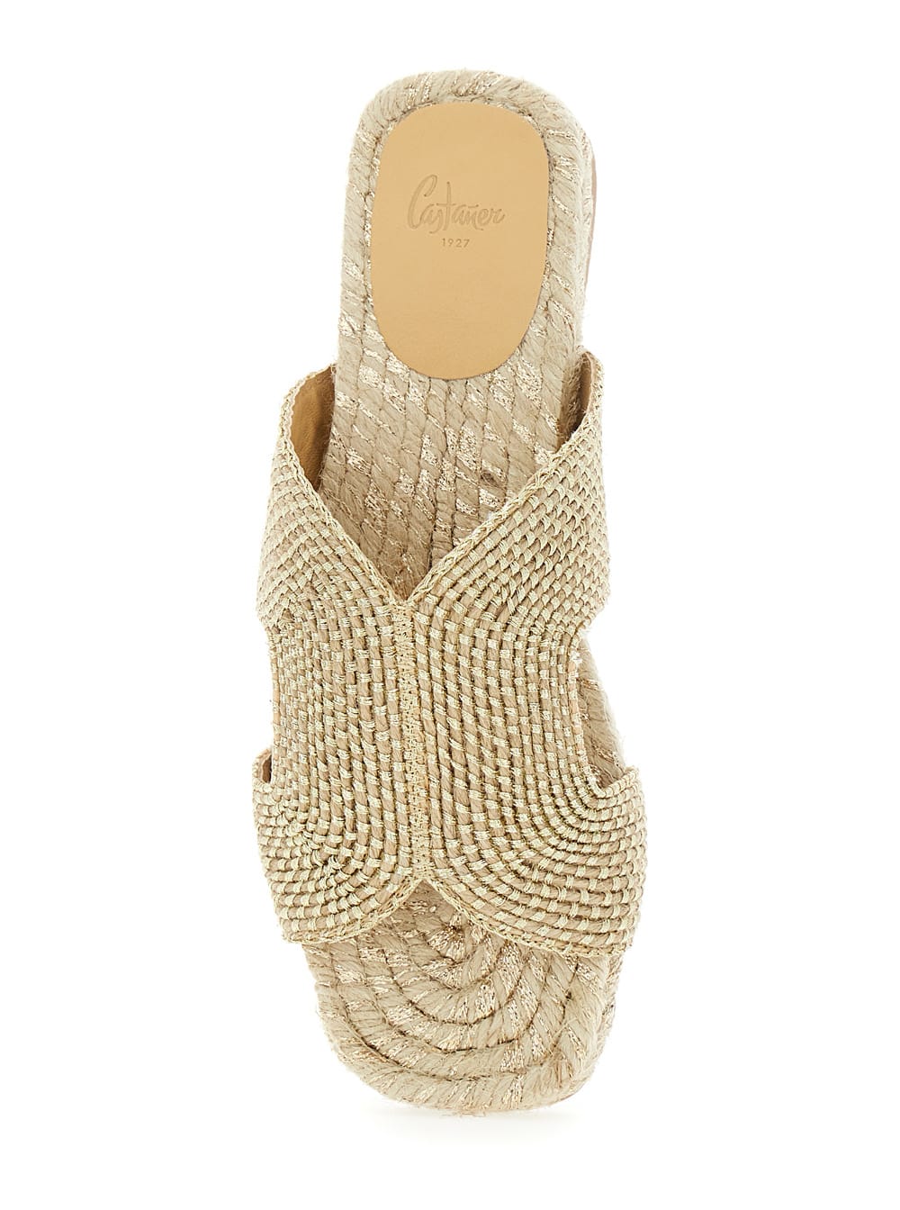 Shop Castaã±er Puri Beige Sandals With Open Toe And Flat Sole In Fabric Woman In Metallic