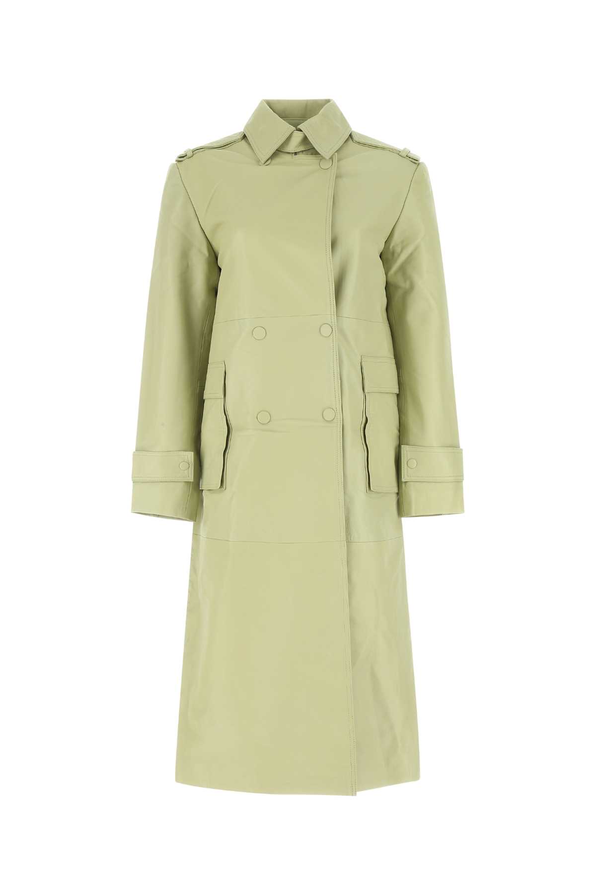 Light Green Leather Trench Coat