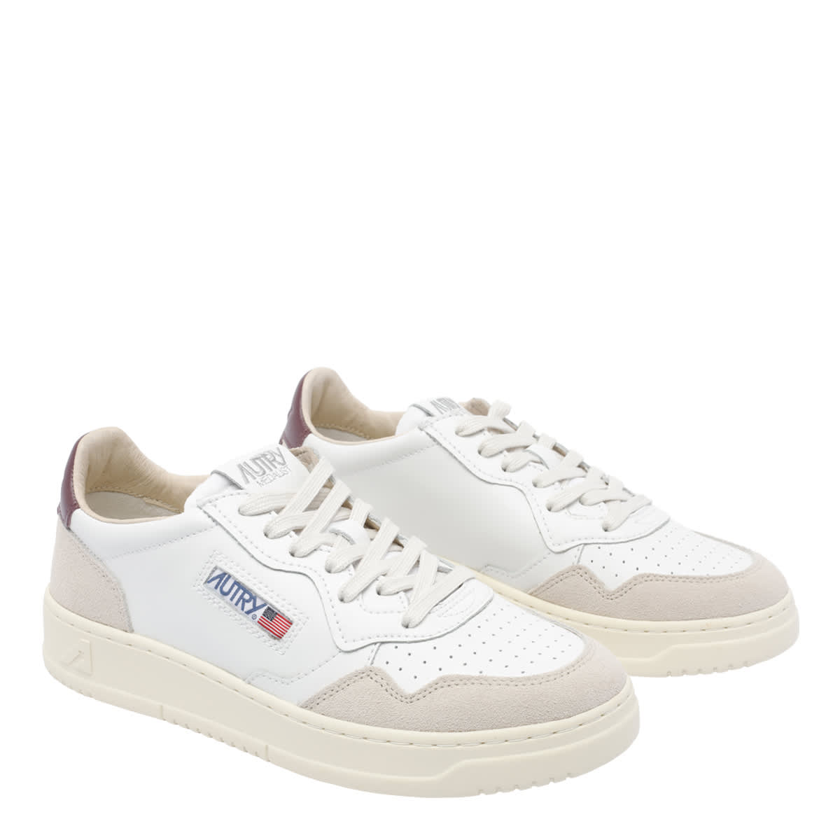 Autry Medalist Low Sneakers With Suede Inserts And Contrasting Heel In White