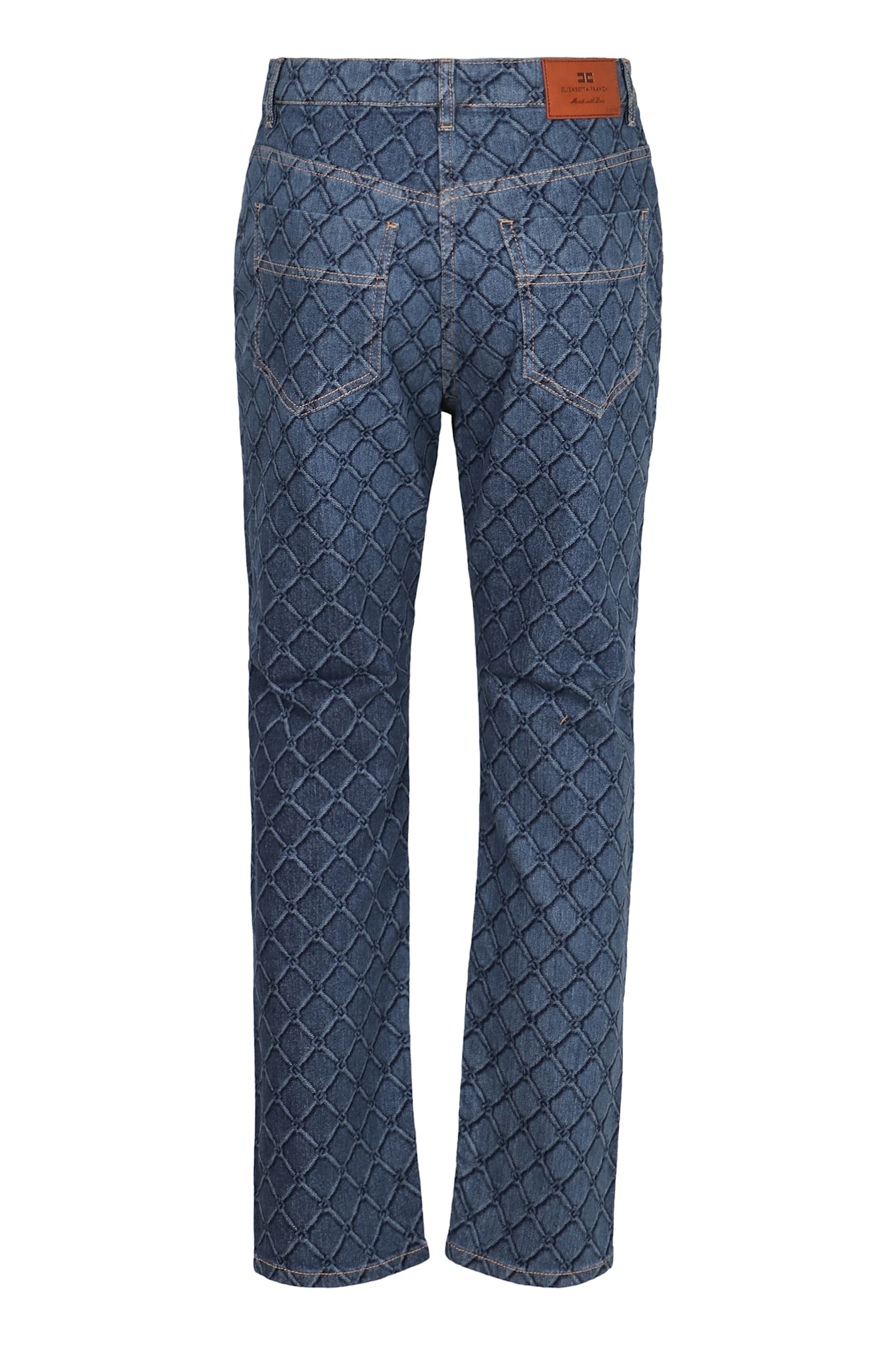 Elisabetta Franchi Slim Fit Trousers With Laser Lozenge Print In Blue