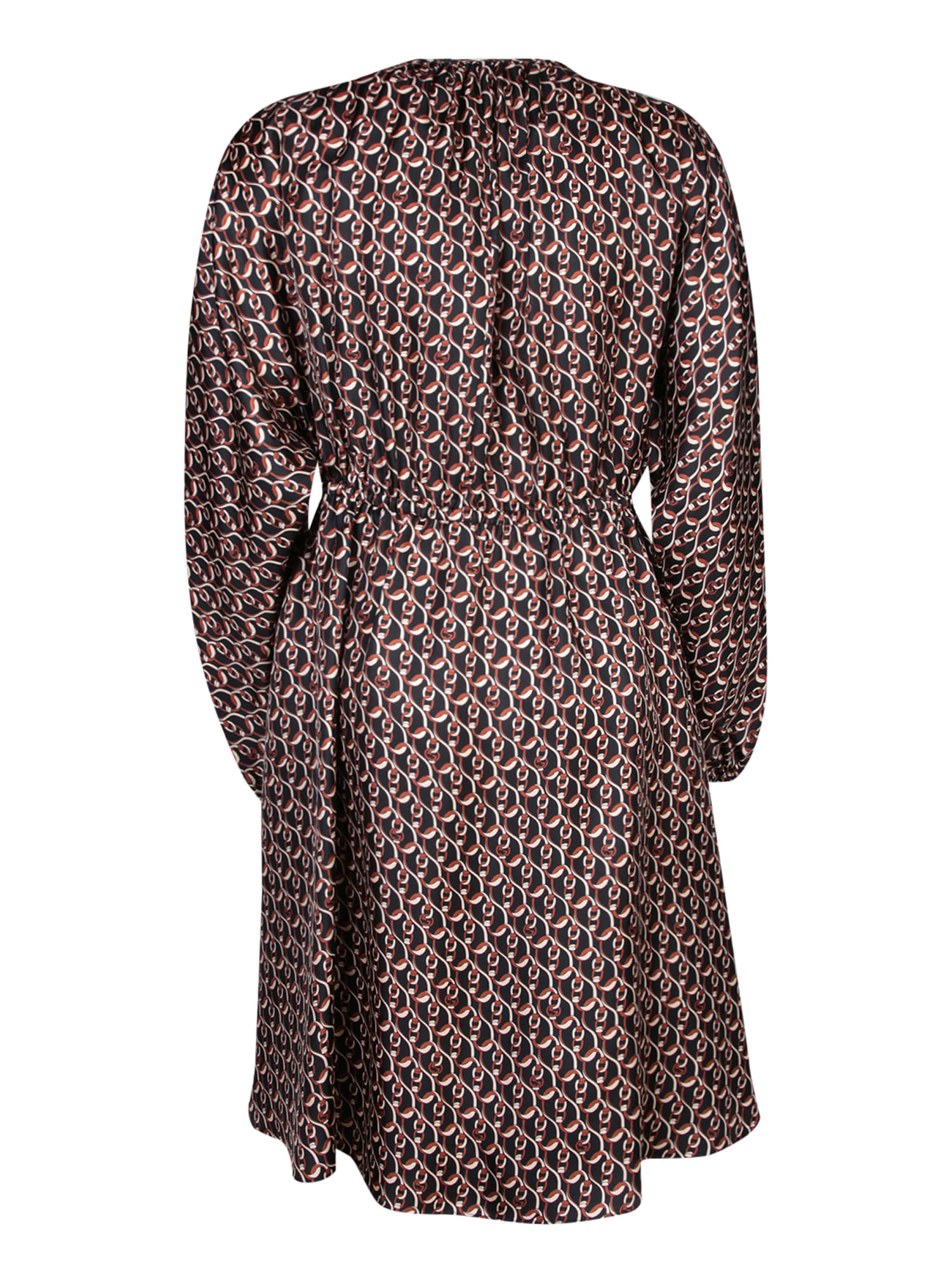 Shop Gucci Patterned Brown Midi Dress In Black