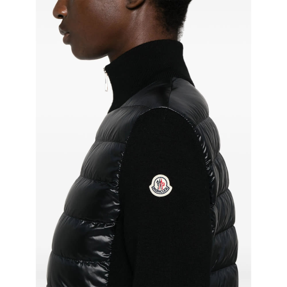 Moncler Black Padded Zip-up Cardigan In Black