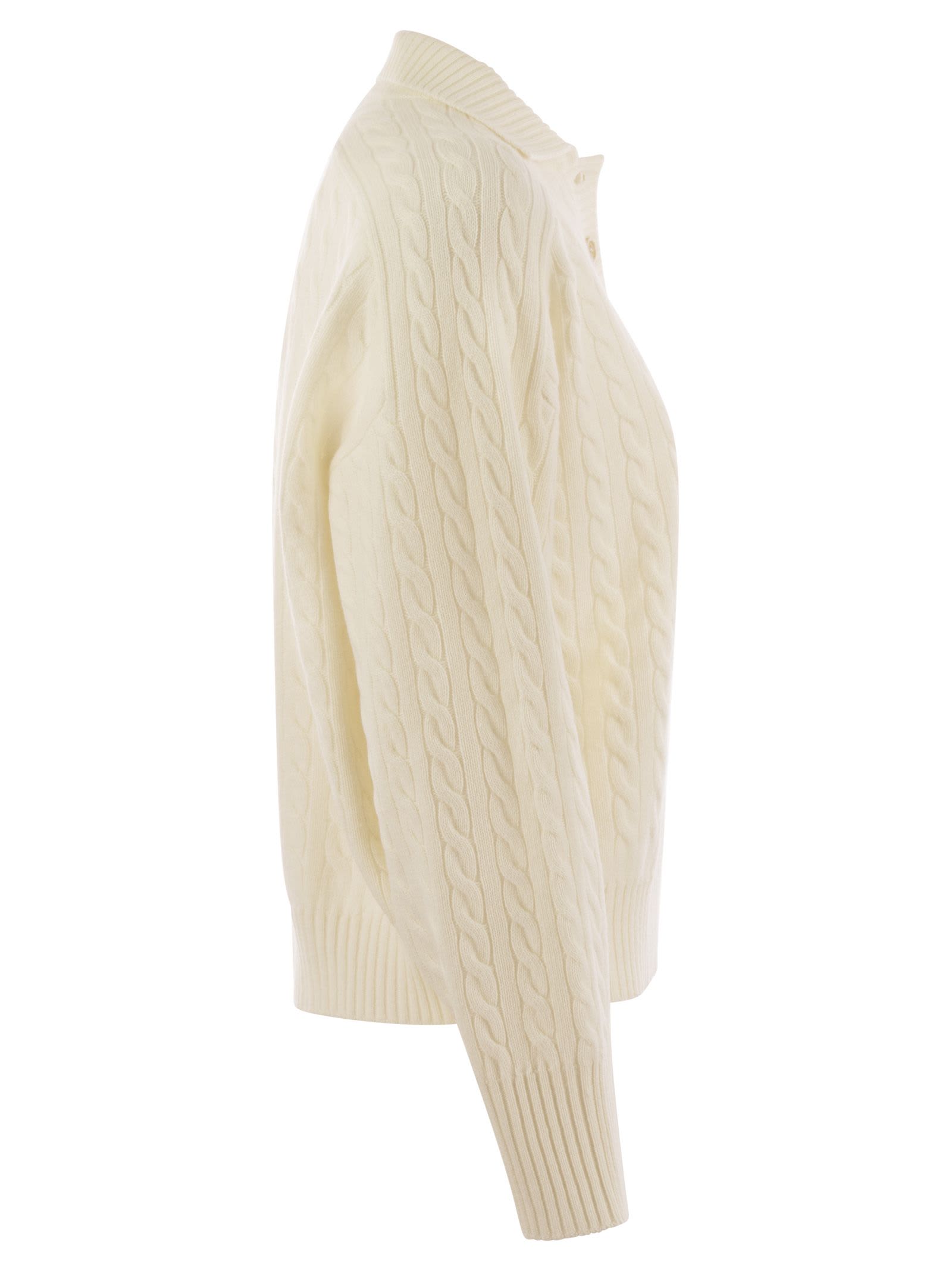 Shop Brunello Cucinelli Plaited Cashmere Polo-style Sweater In Cream