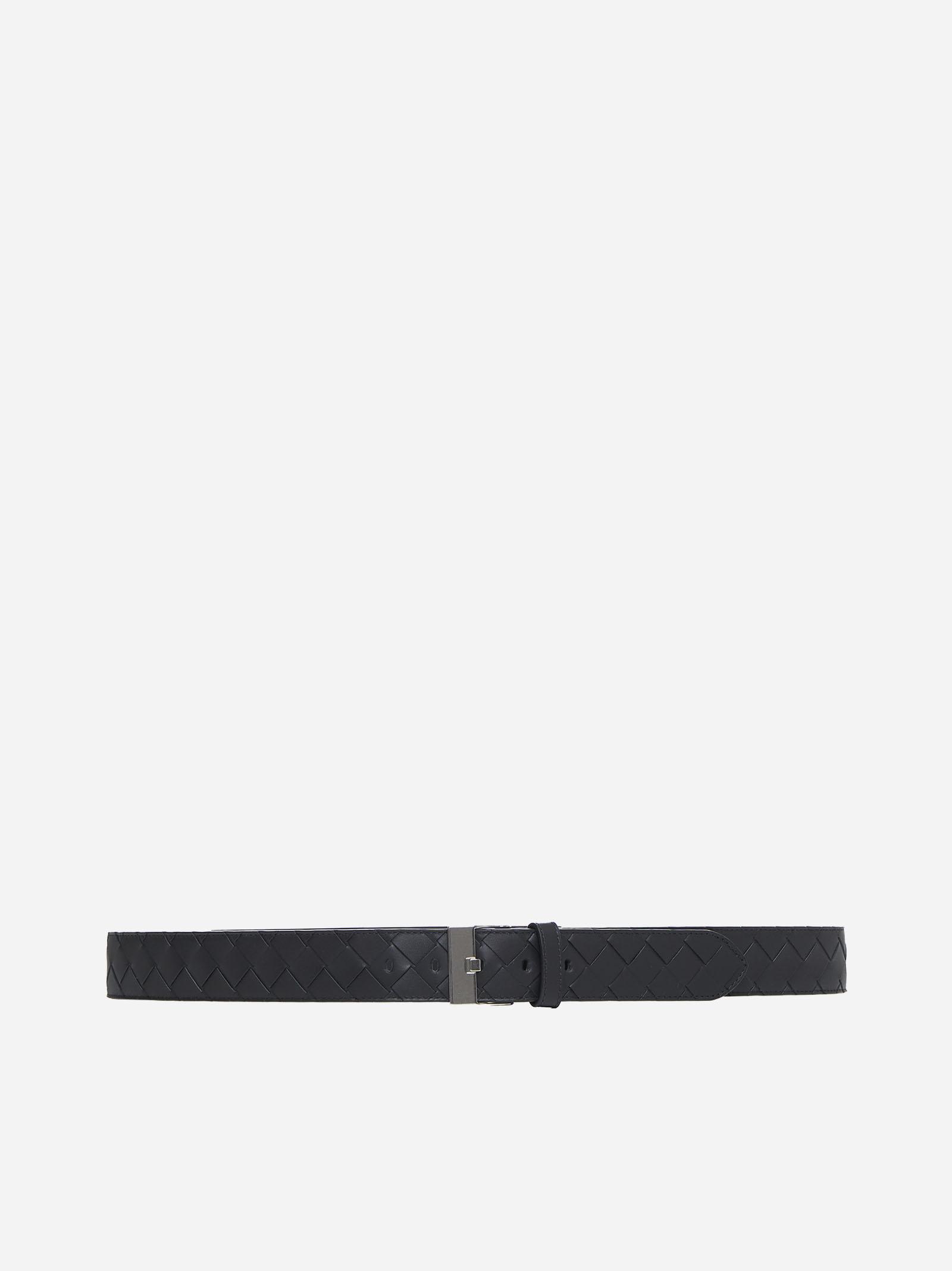 Shop Bottega Veneta Intrecciato Leather Belt In Black