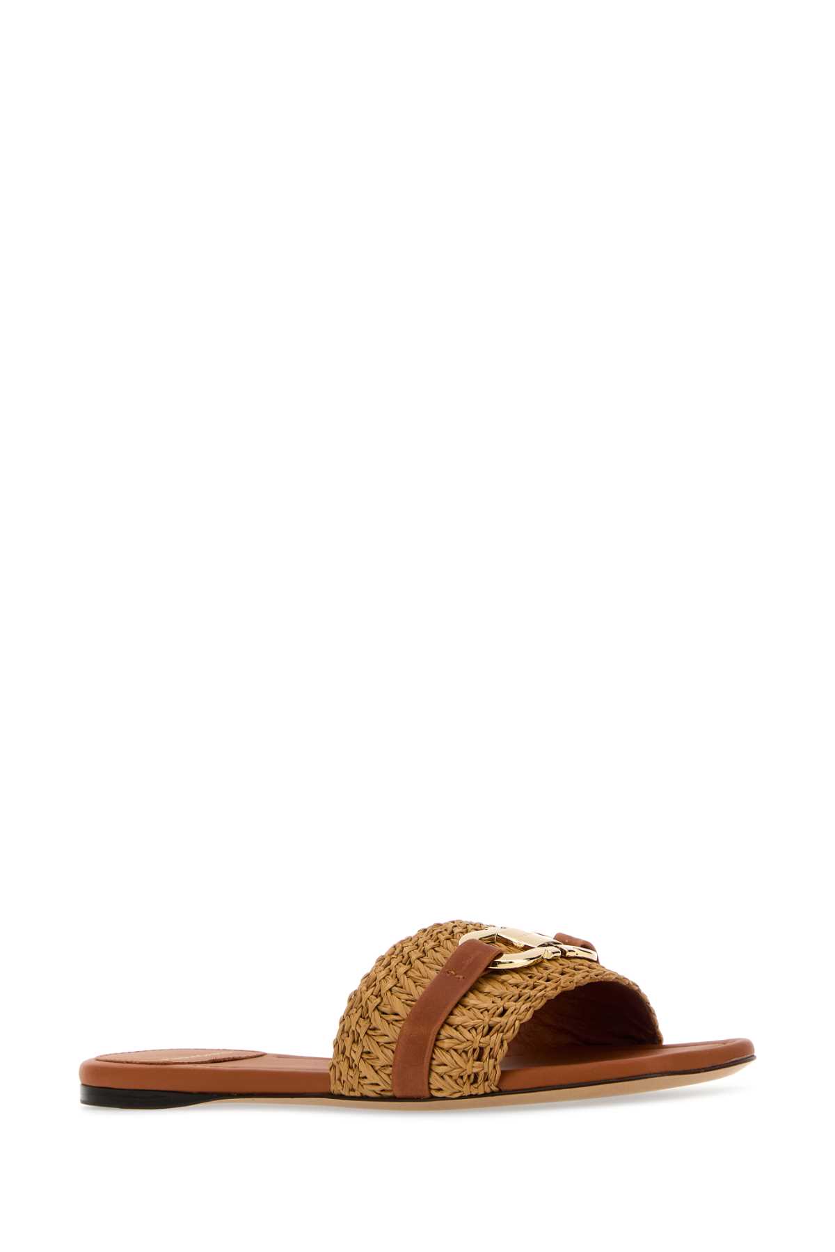 Shop Ferragamo Caramel Raffia Leah Slippers In Cognac