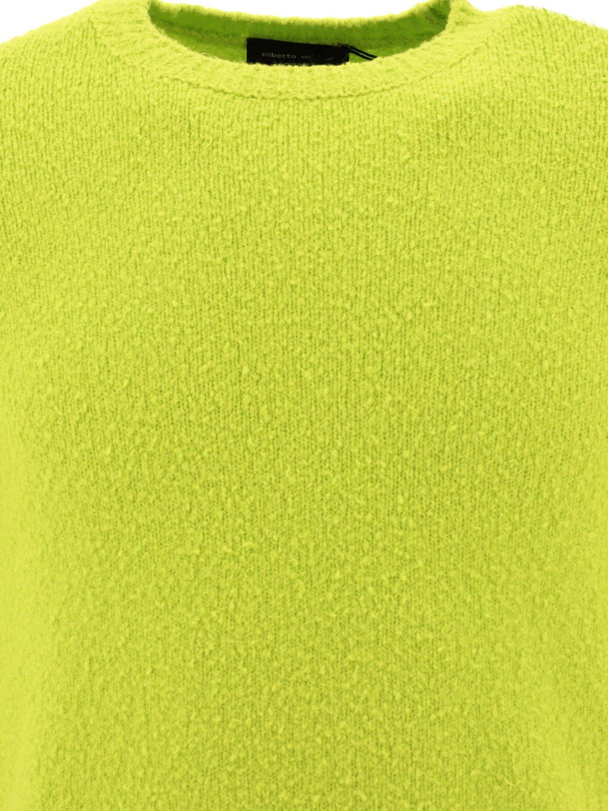 Shop Roberto Collina Crewneck Straight Hem Knitted Jumper In Lime
