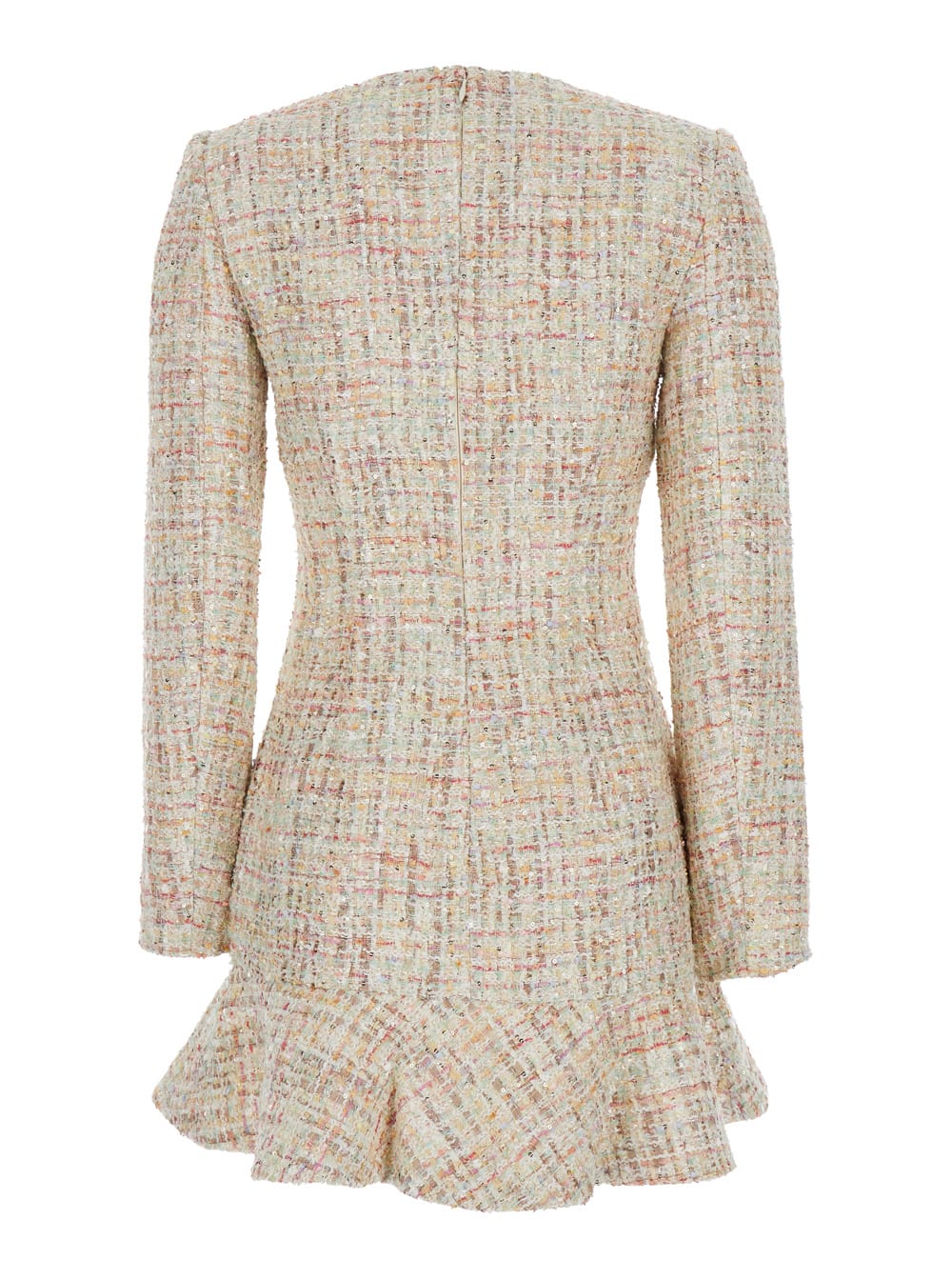 Shop Self-portrait Mini Multicolor Dress With Jewel Buttons And V Neck In Tweed Woman