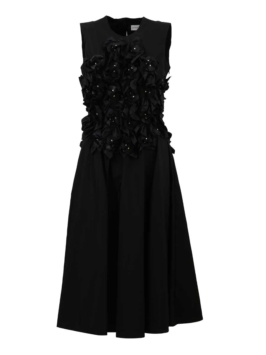 MONCLER GENIUS BLACK NYLON RUCHED DRESS,11622410