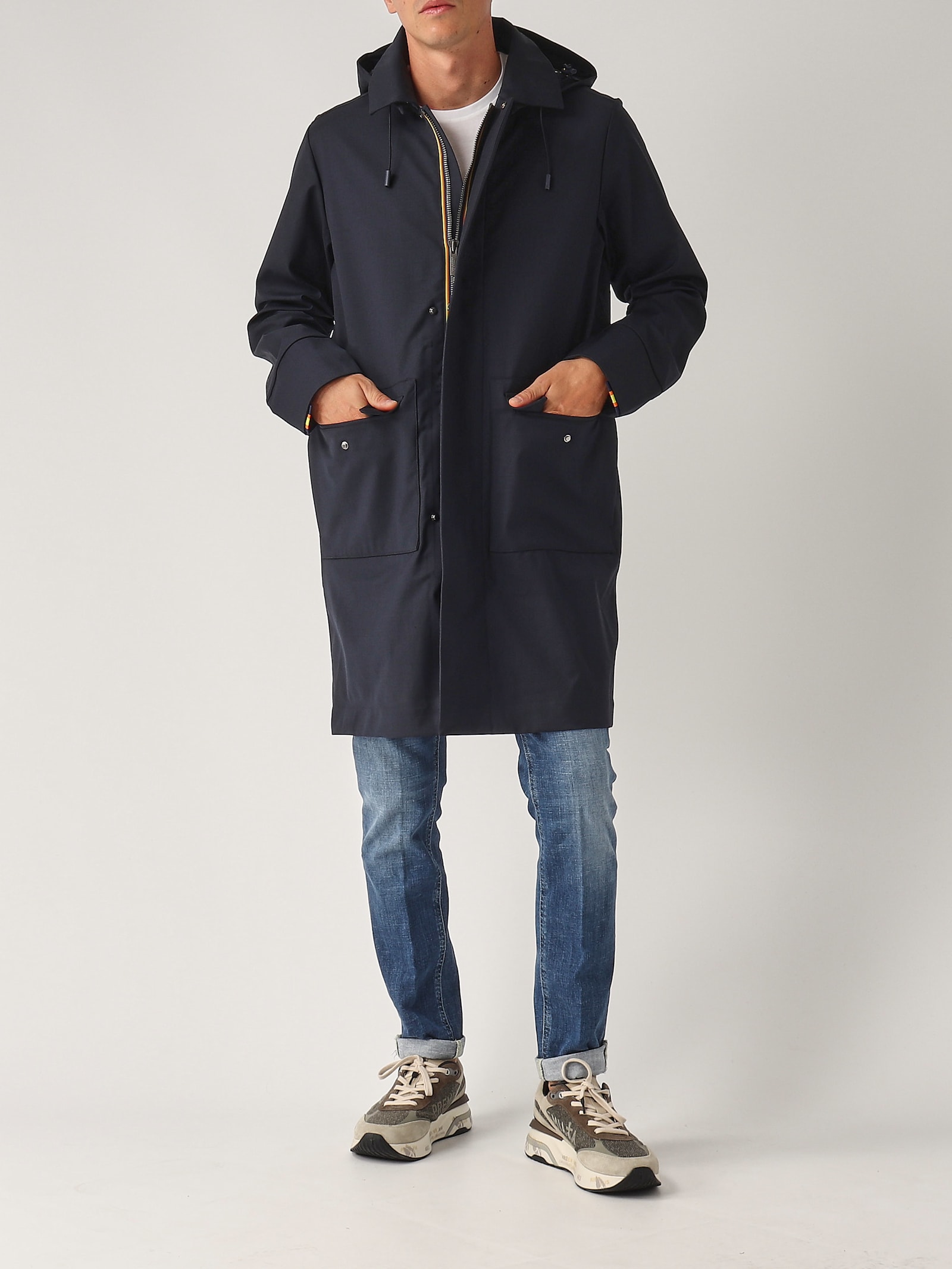 Shop K-way Poirol Tech Wool Blend Coat In Navy