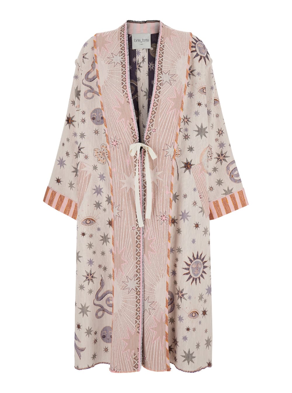 Shop Forte Forte Pink Robe Coat With Love Alchemy Embroideries And Print In Cotton Blend Woman