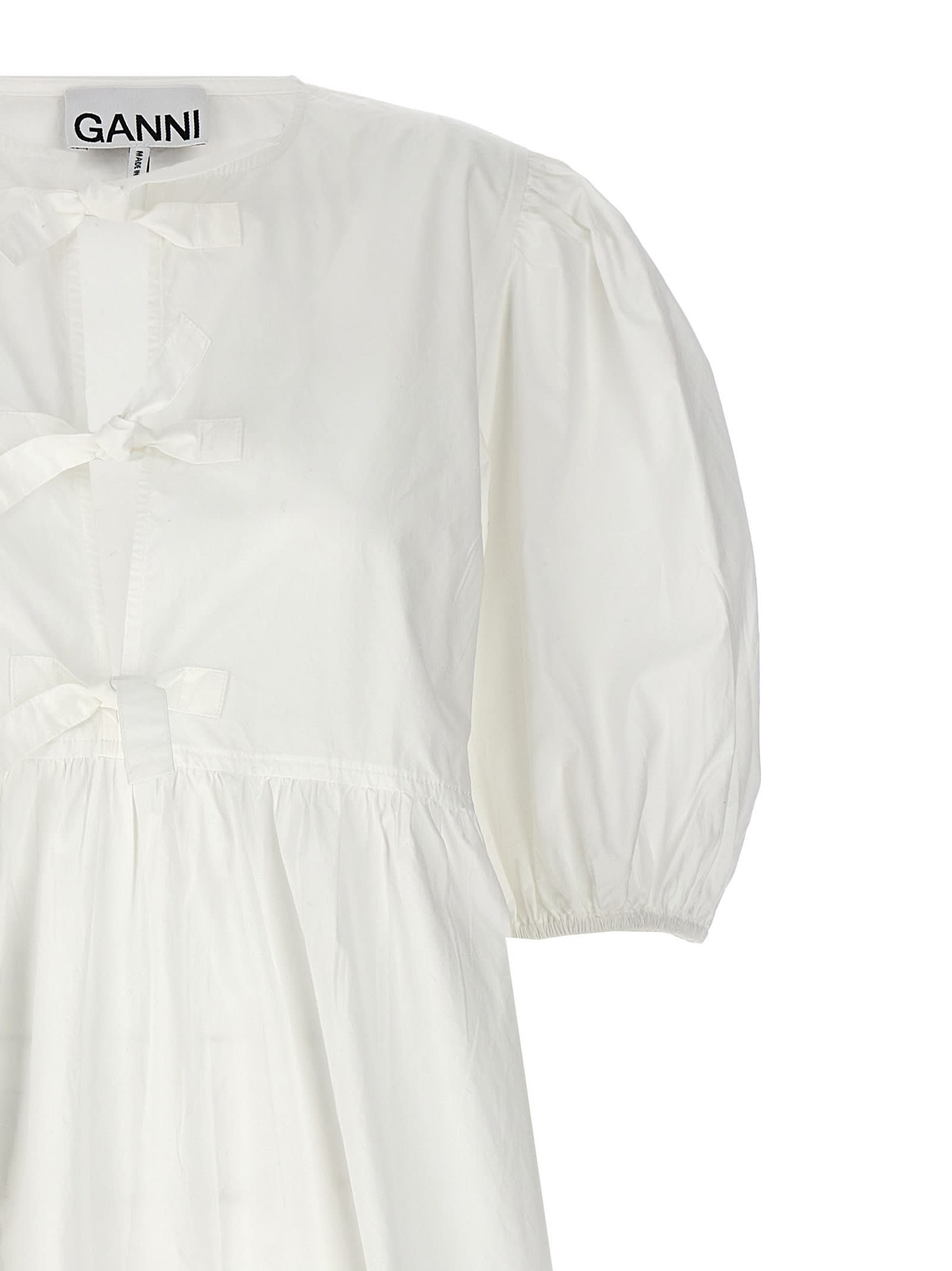 Shop Ganni Knot Poplin Dress In White