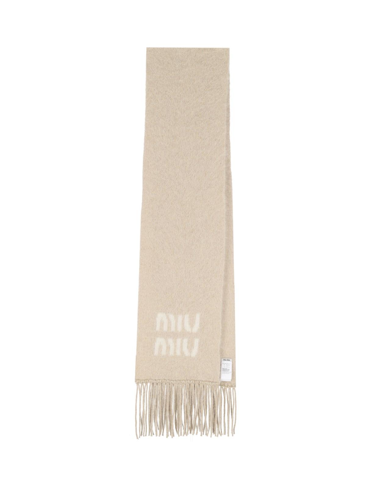 Shop Miu Miu Logo Scarf In Beige