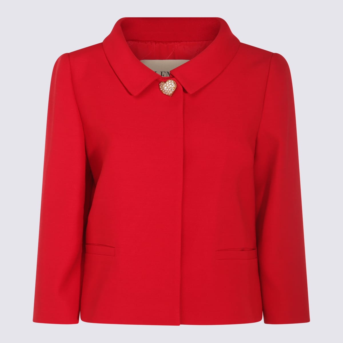 Valentino Crepe Couture Jacket With Jewelled Button In Red