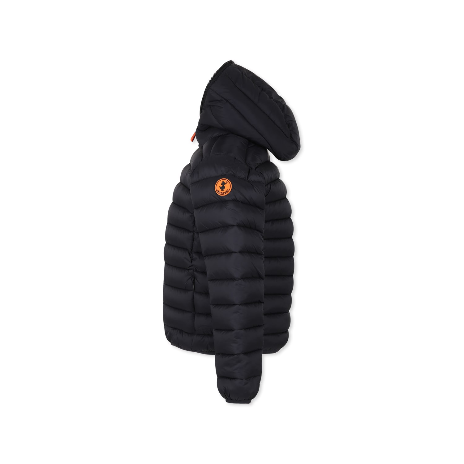 Save The Duck Teen Logo-patch Hooded Puffer Jacket In Black