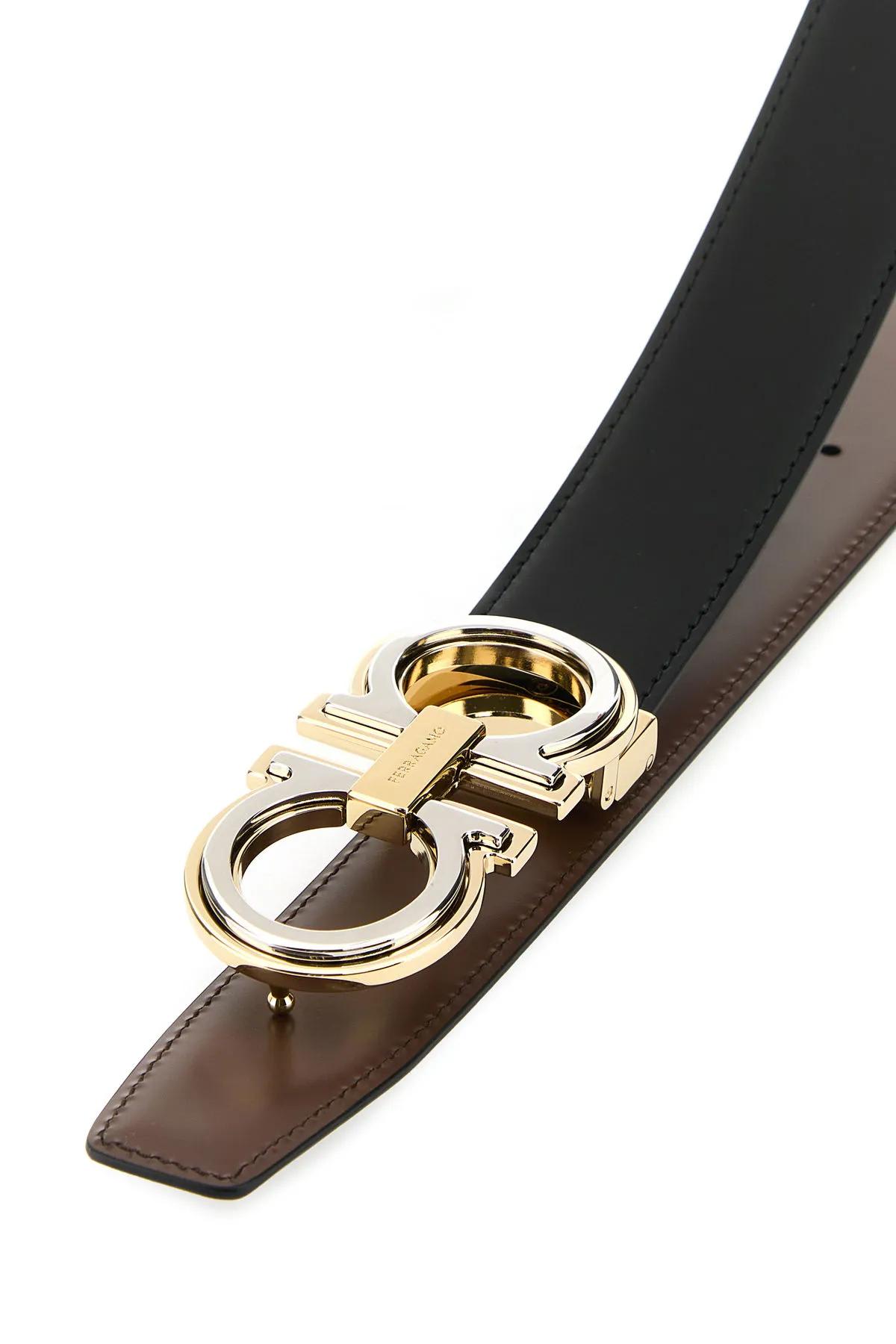 Shop Ferragamo Black Leather Reversible Gancini Belt In Black-brown