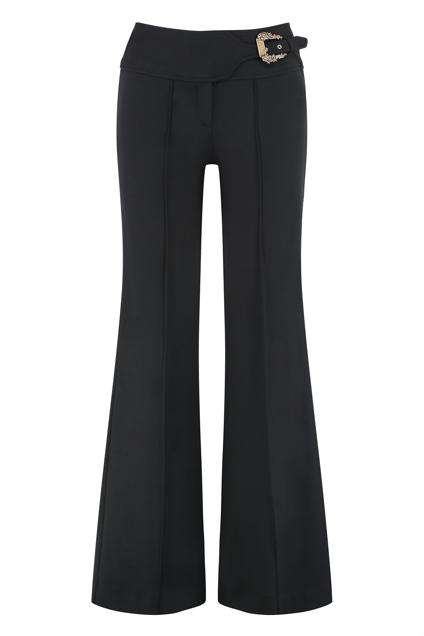 Versace Jeans Couture Wide-leg Trousers With High Waist And Buckle In Black