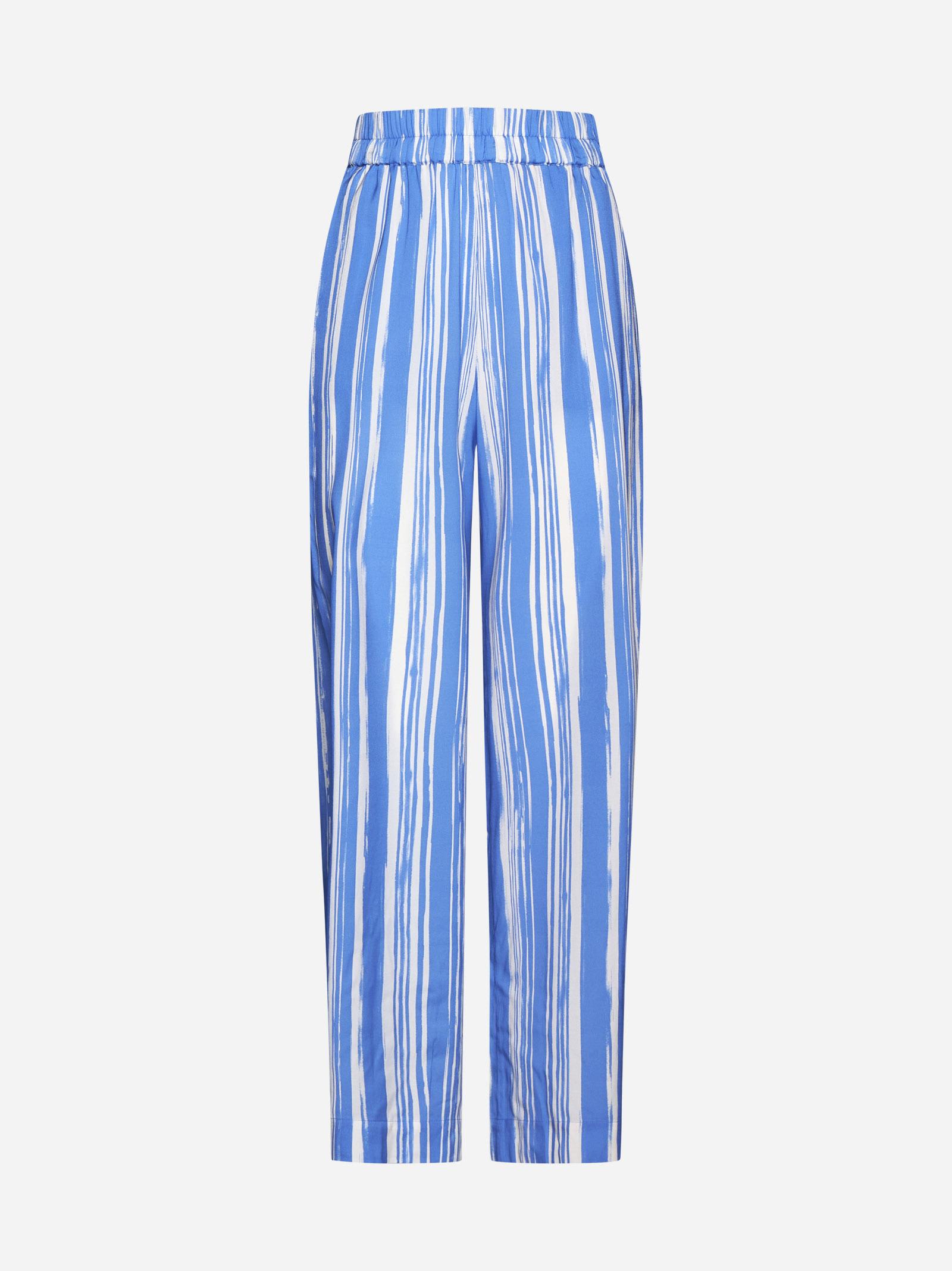 Shop Baum Und Pferdgarten Nala Striped Silk Trousers In Blue Painted Stripe