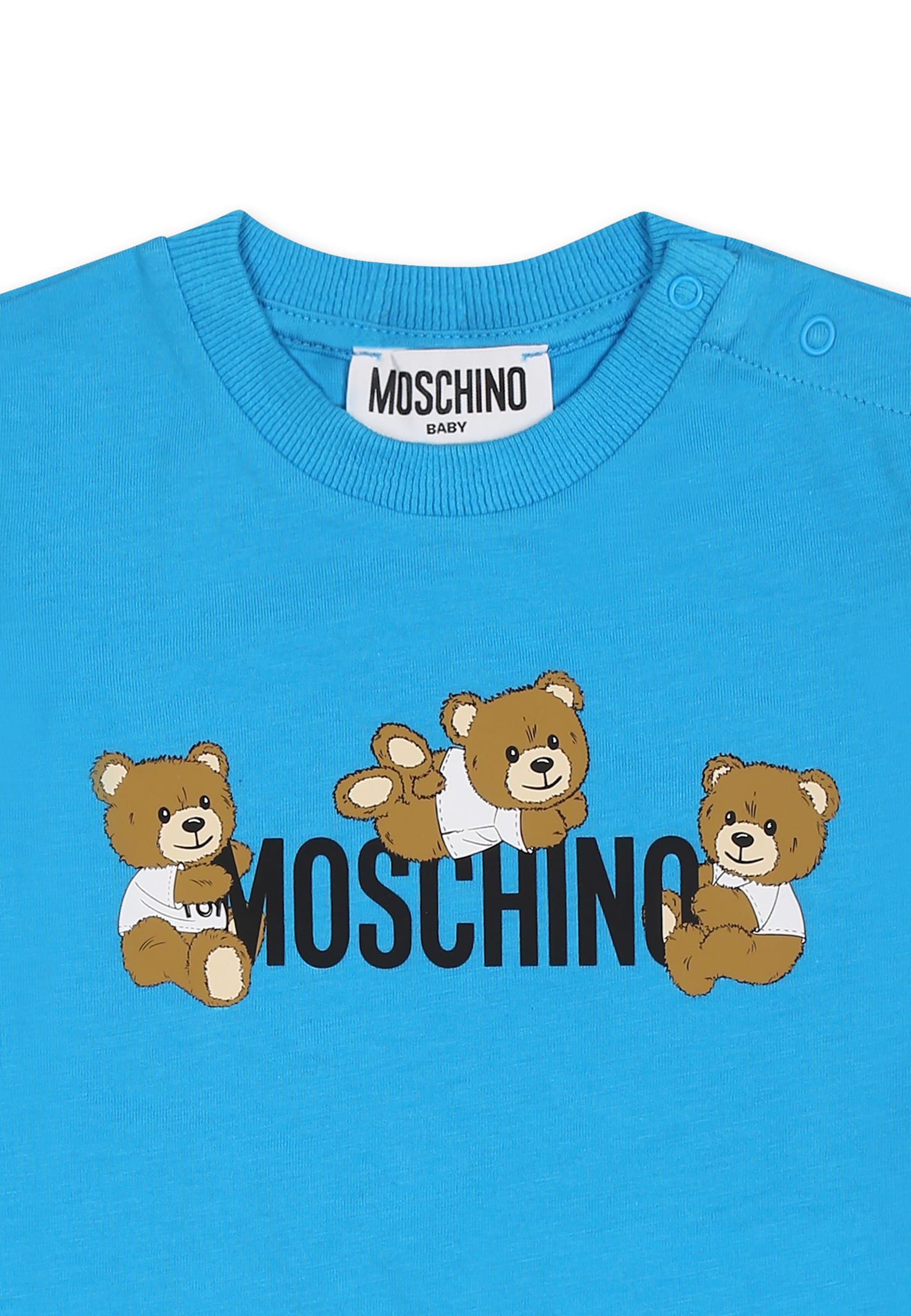 Moschino Light Blue T-shirt For Baby Boy With Teddy Bears In Light Blue