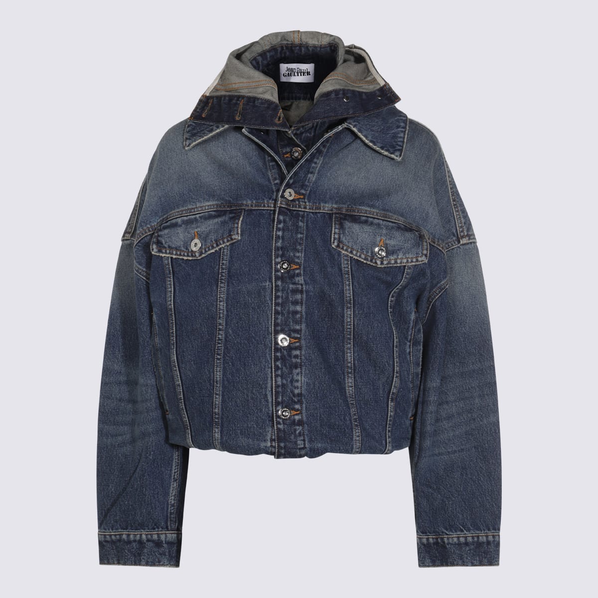 Jean Paul Gaultier Stitched Contrast Hooded Jacket With Front Pockets In Blue