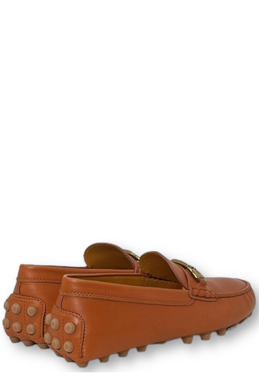 Shop Tod's Gommino Logo Plaque Slip-on Loafers Tods In Luggage