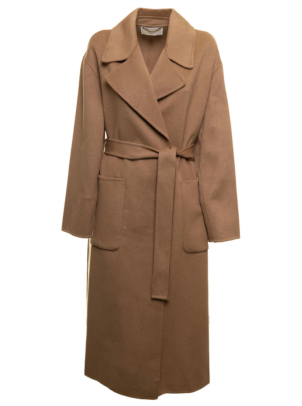 Double-breasted Camel Colored Wool Coat With Belt M Michael Kors Woman