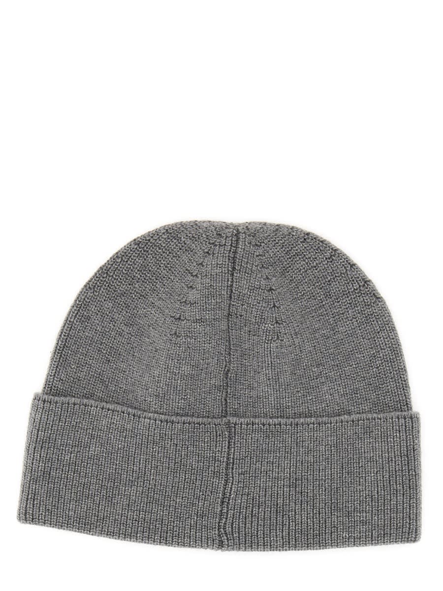 Shop Hugo Boss Knit Hat With Logo In Grey