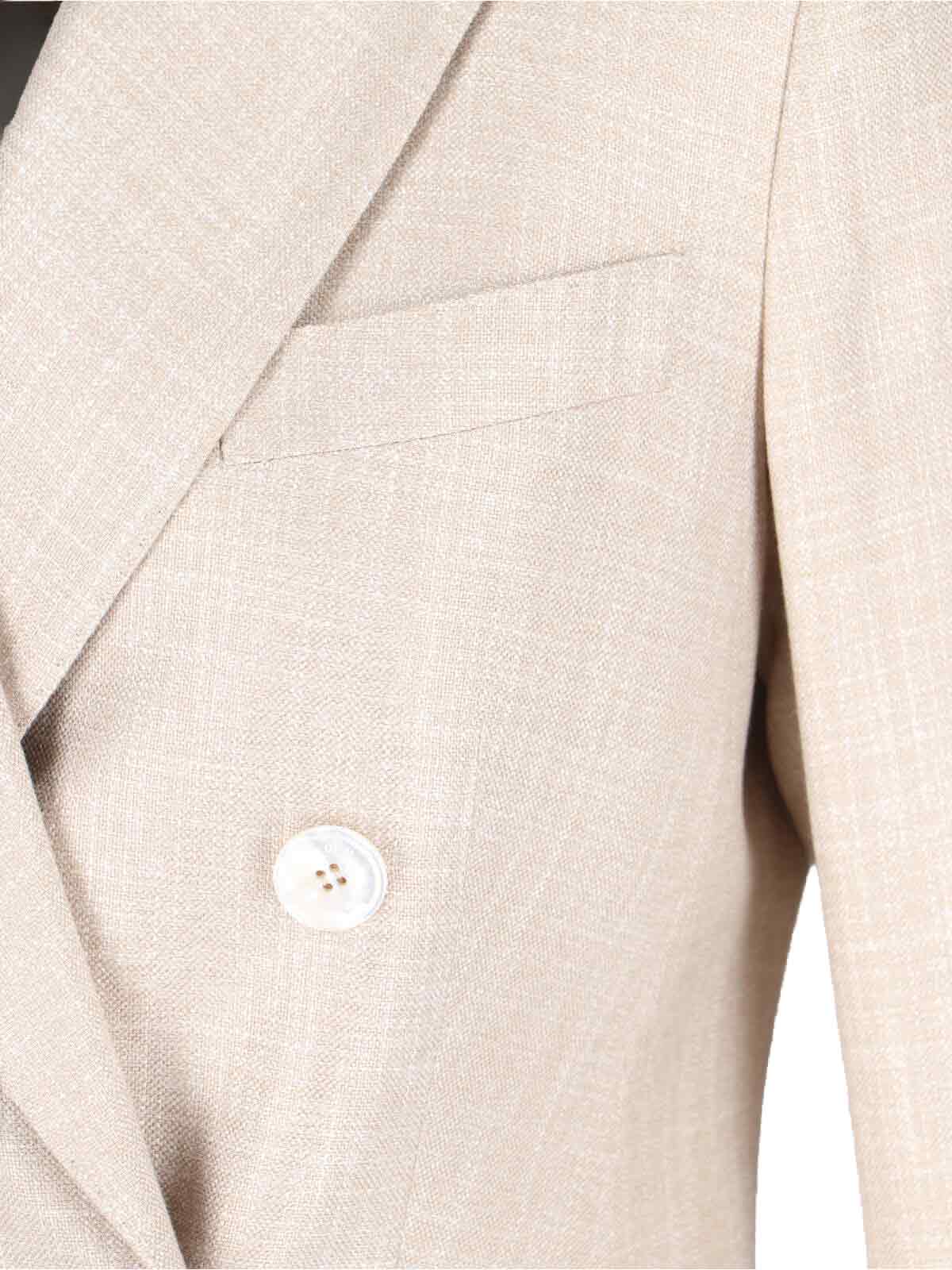 Kiton Double-breasted Jacket With Notch Lapels And Back Vent In Beige