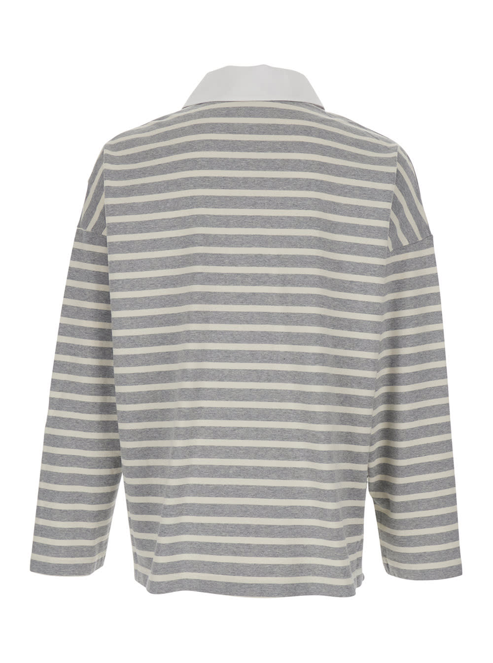 Jordanluca Striped Contrast Collar Polo Shirt In Gray