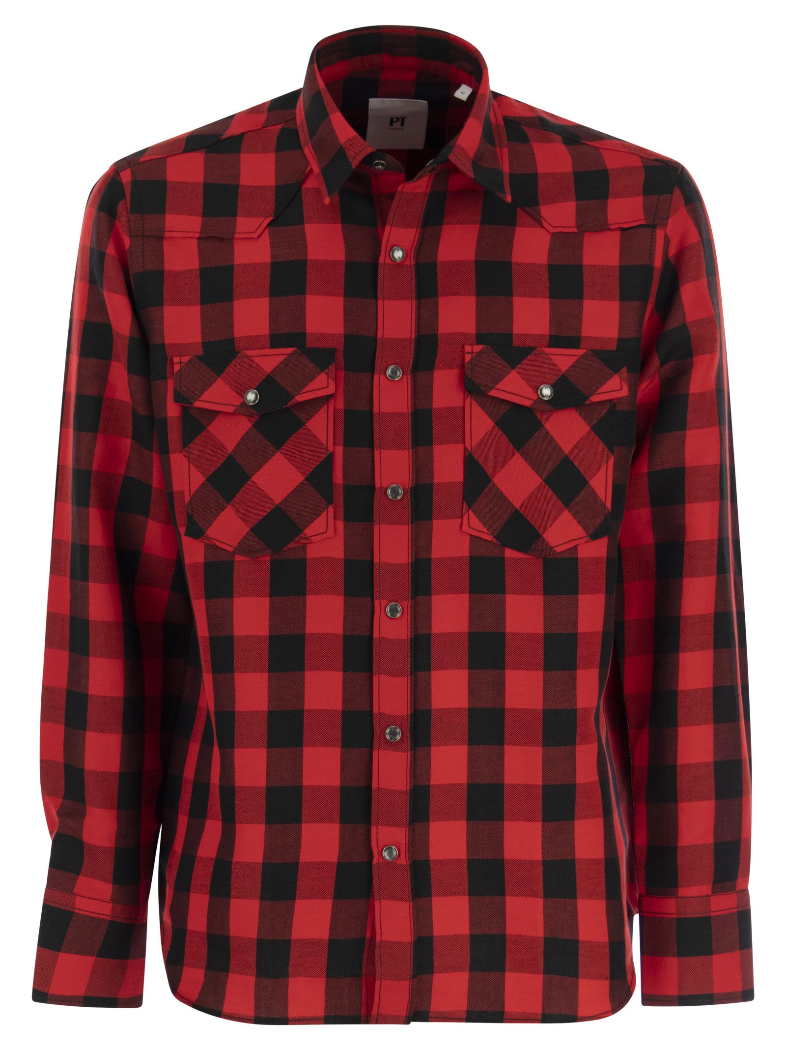 Checked Shirt In Cotton And Linen Blend