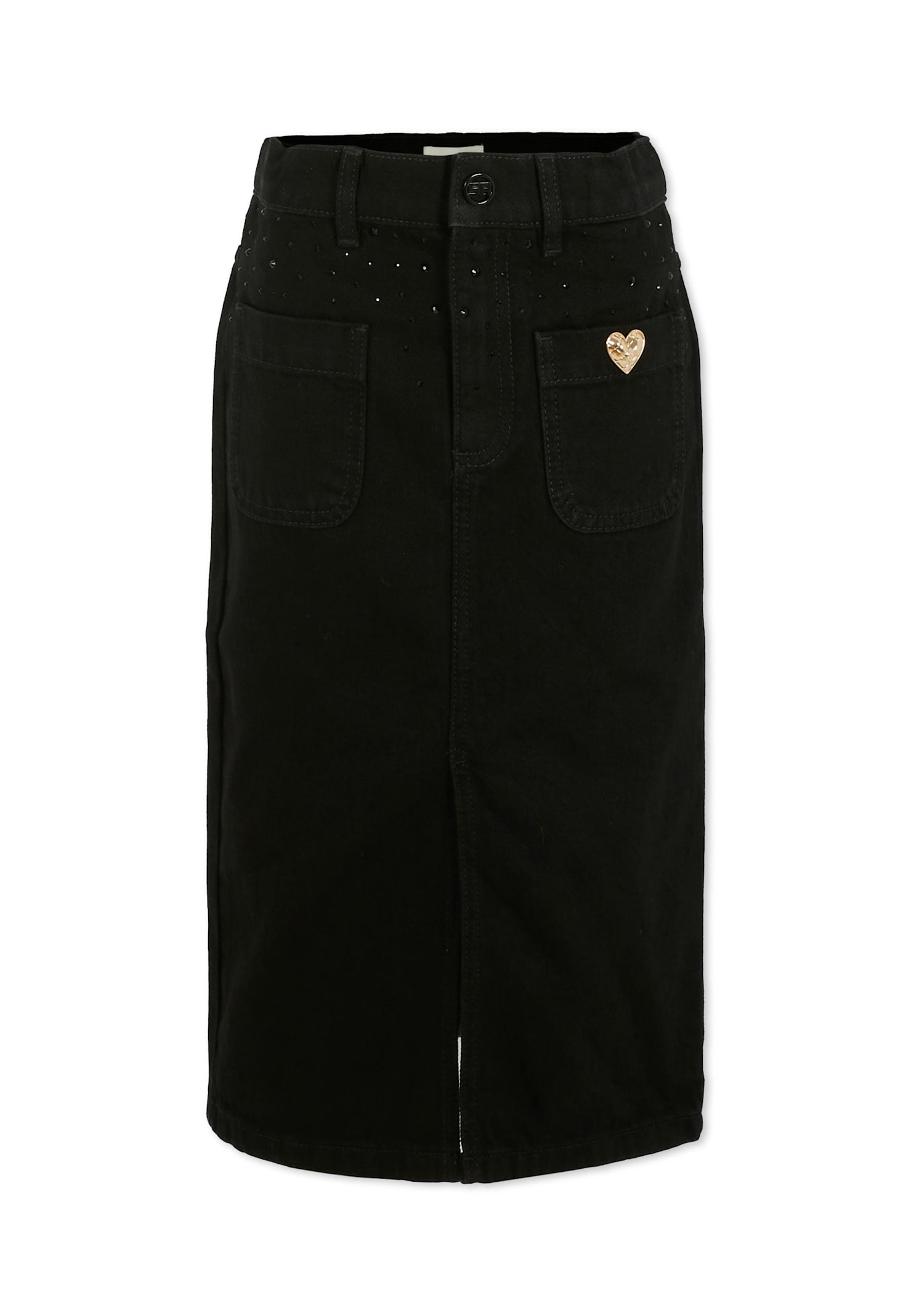 Rykiel Enfant Black Skirt For Girl With Rhinestones In Black