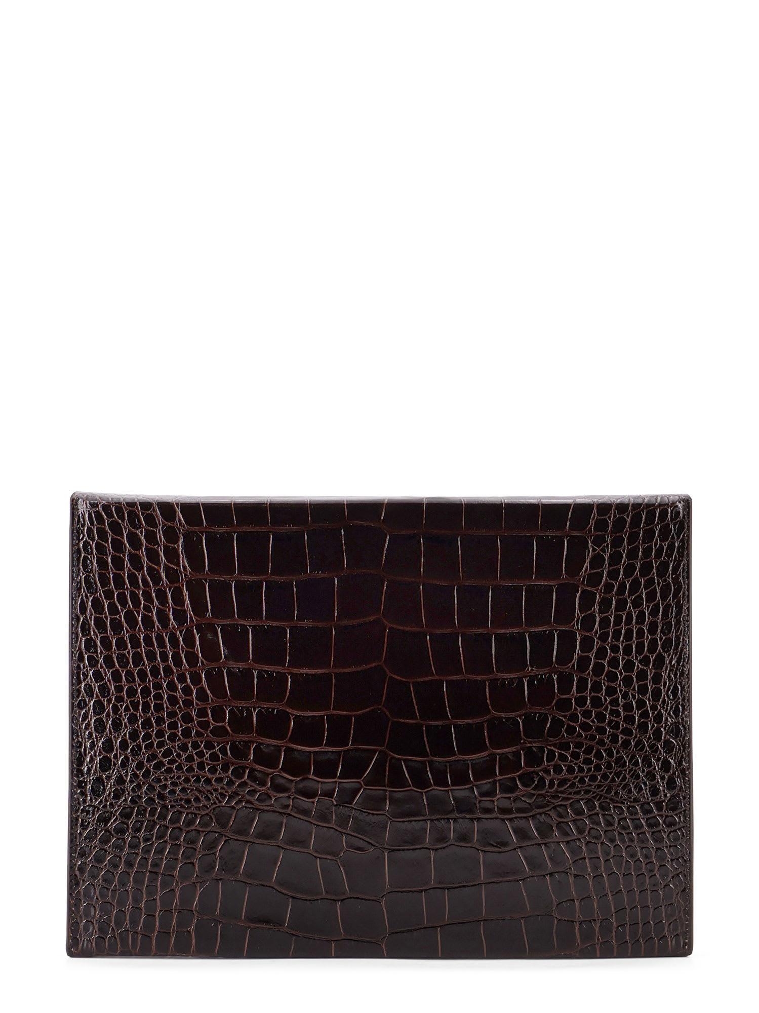 Tom Ford Leather Document Holder Featuring Crocodile Texture In Brown