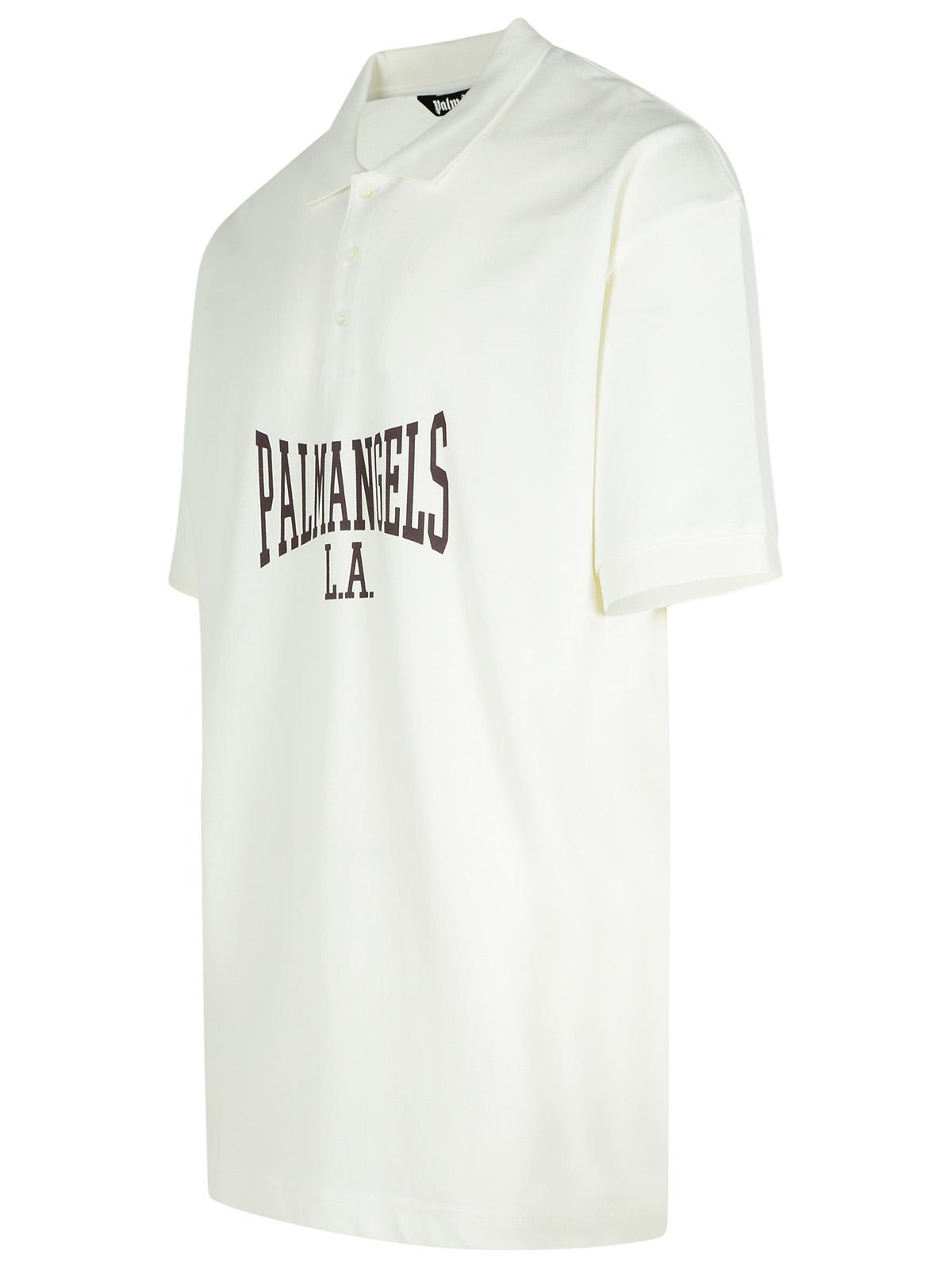 Shop Palm Angels College White Cotton Polo Shirt In Bianco