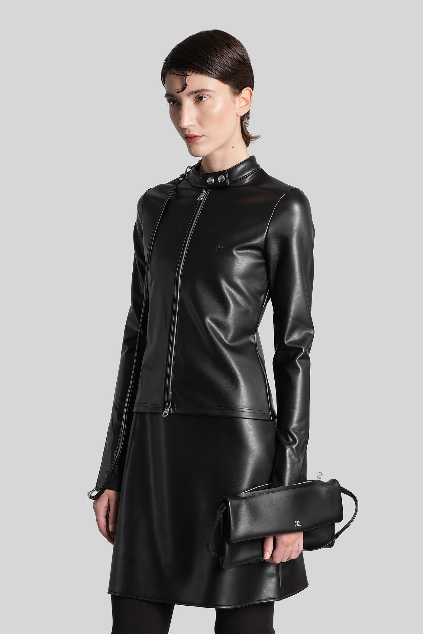Courrèges Biker Jacket In Black Polyuretan In Black